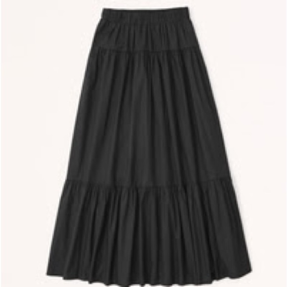 NWT Abercrombie & Fitch Black Poplin Tiered Maxi Skirt